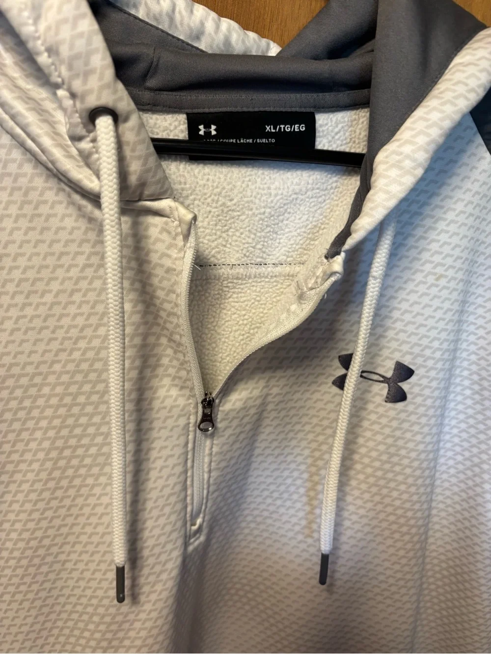 Under Armour Light Gray Pullover Hoodie with Dark Gray Shoulder Panels